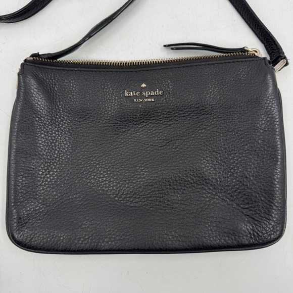 Kate Spade New York Black Leather Crossbody Bag Silver Tone Hardware Adjustable - Picture 2 of 11